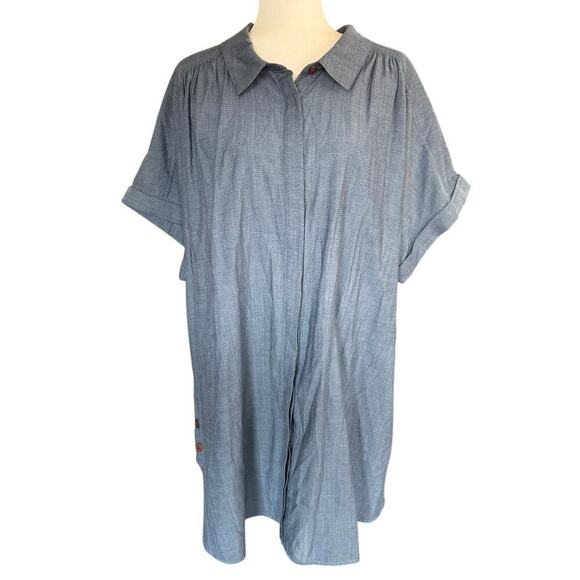 Pure Jill Shirt Dress Button Up Blue 4XL Lagenlook Coastal Preppy Beach Relaxed - Picture 1 of 11